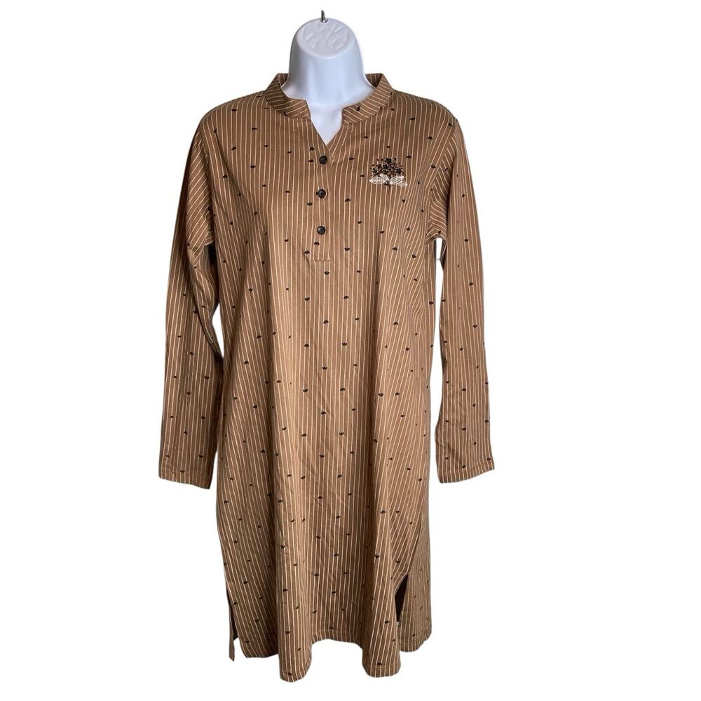 Sukanya Women's Brown‎ Striped Embroidered Kurti Tunic Dress Size L Lagenlook